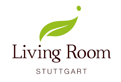 Logo von Living Room Stuttgart mit grünem Blatt und stilvoller Wortmarke